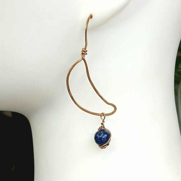 BOGO EARRINGS Lapis lazuli crescent moon dangle earrings, 2.5" - Picture 1 of 5
